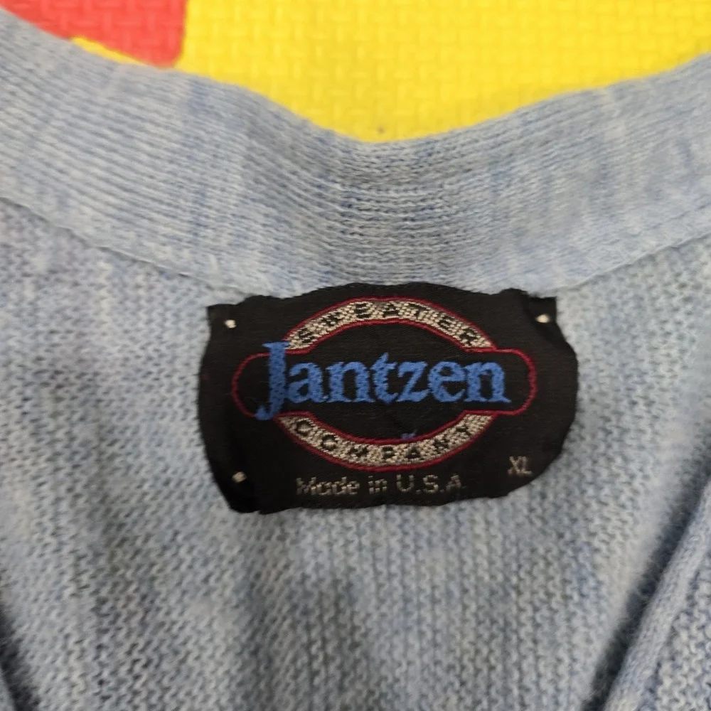 Vintage‎ Jantzen Light Blue Knit Cardigan Sweater Men's XL Made in USA Soft